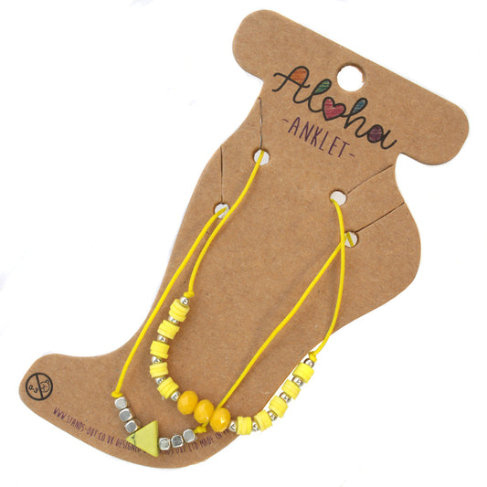 AL077 - Aloha Summer Anklet Bracelet - Yellow And Silver/Marble Triangle Charm