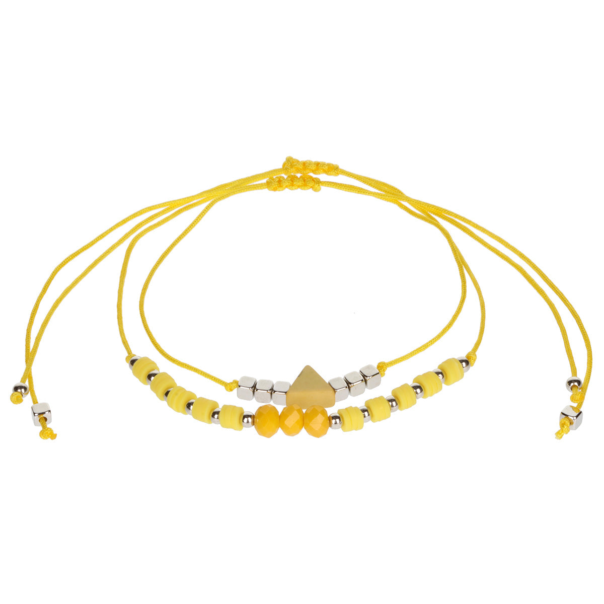 AL077 - Aloha Summer Anklet Bracelet - Yellow And Silver/Marble Triangle Charm