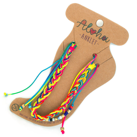 Aloha Summer Anklet Bracelet - Multicoloured/Neon Braids