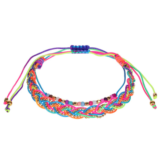 AL078 - Aloha Summer Anklet Bracelet - Multicoloured/Neon Braids