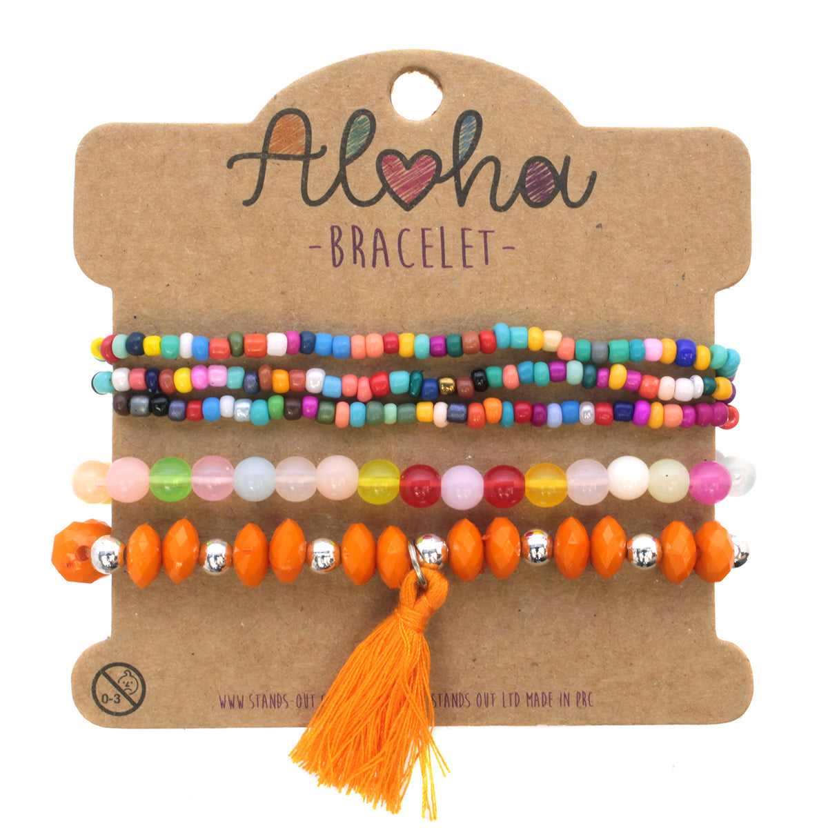 AL080 - Aloha Festival Multi Stack Bracelets - Multicoloured/Orange Tassel