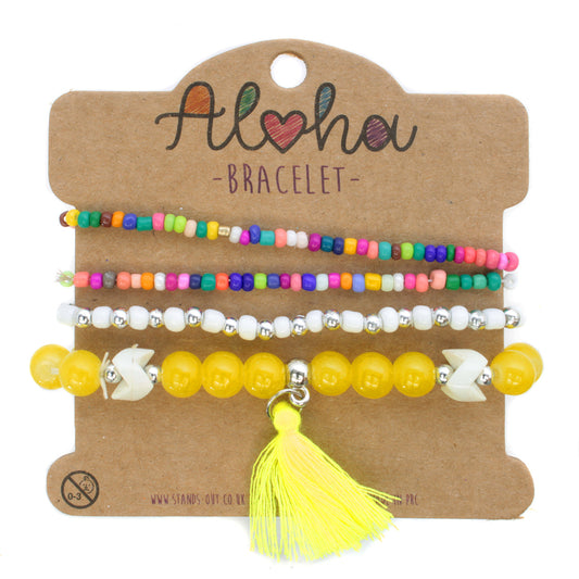 AL081 - Aloha Festival Multi Stack Bracelets - Multicoloured/Neon Tassel