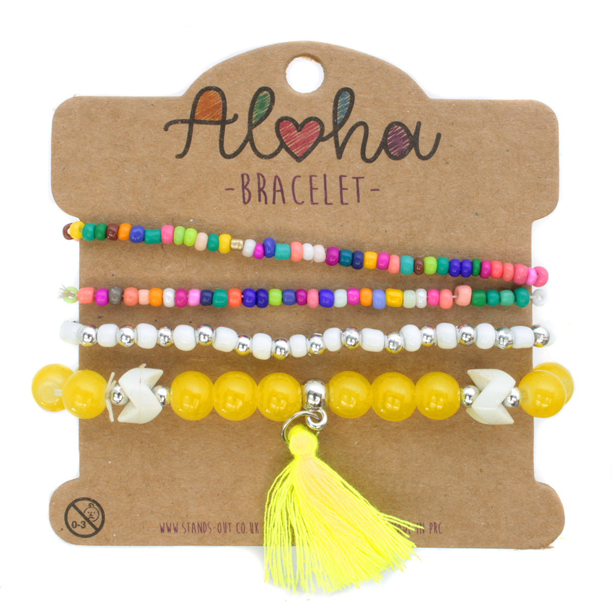 AL081 - Aloha Festival Multi Stack Bracelets - Multicoloured/Neon Tassel