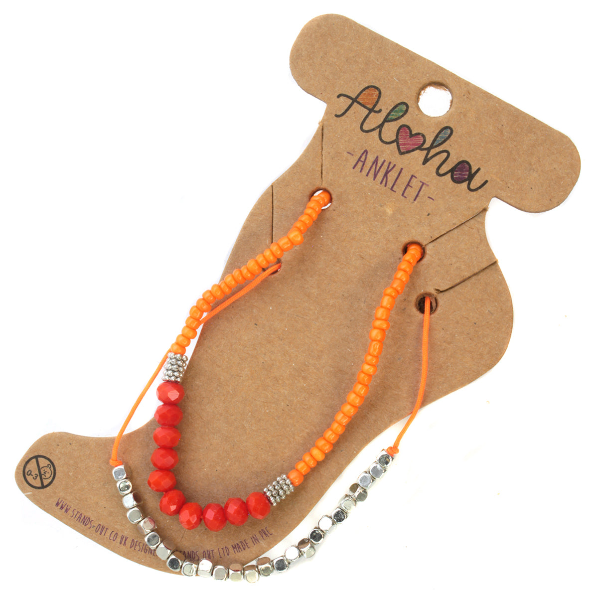 AL082 - Aloha Summer Anklet Bracelet - Orange, Red And Silver