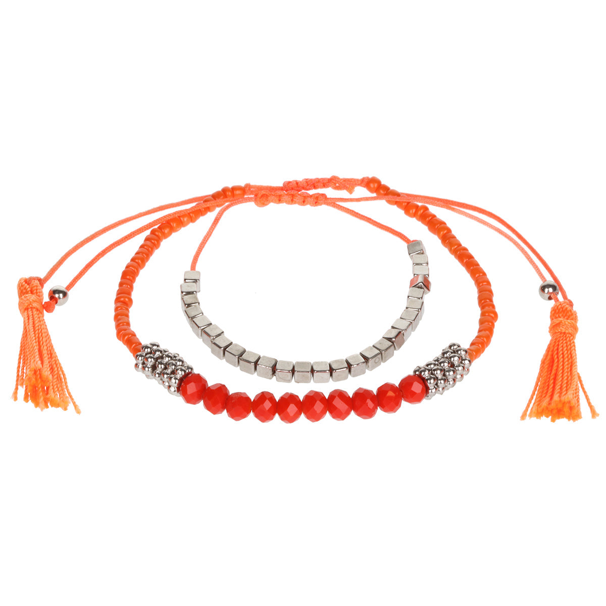 AL082 - Aloha Summer Anklet Bracelet - Orange, Red And Silver