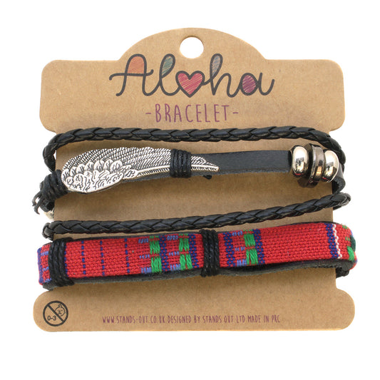 Aloha Festival Multi Stack Bracelets - Multicoloured Leather/Angel Wing Charm
