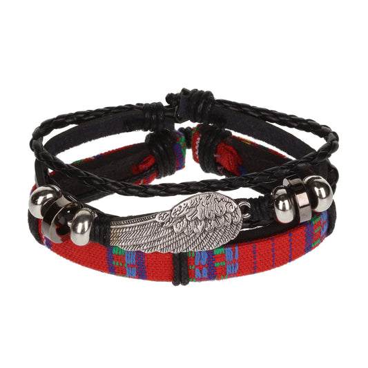 AL085 - Aloha Festival Multi Stack Bracelets - Multicoloured Leather/Angel Wing Charm