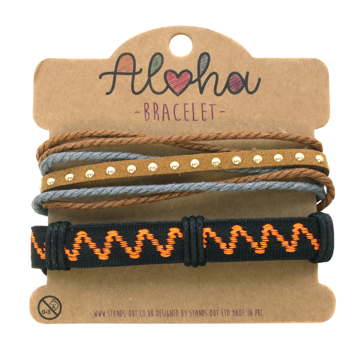 AL086 - Aloha Festival Multi Stack Bracelets  - Black And Orange Zig-Zag