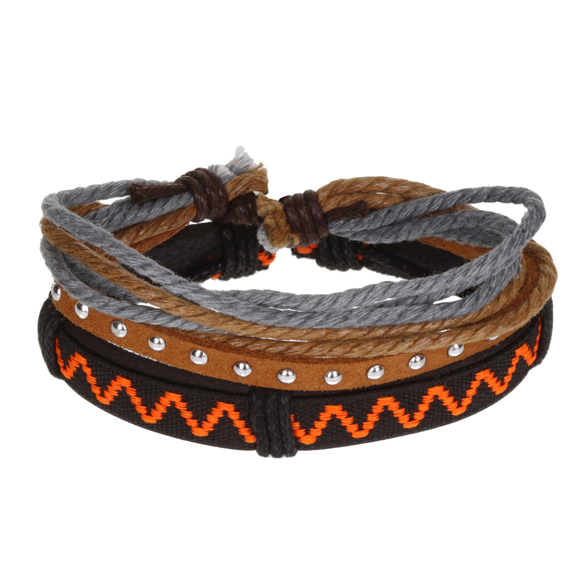 AL086 - Aloha Festival Multi Stack Bracelets  - Black And Orange Zig-Zag