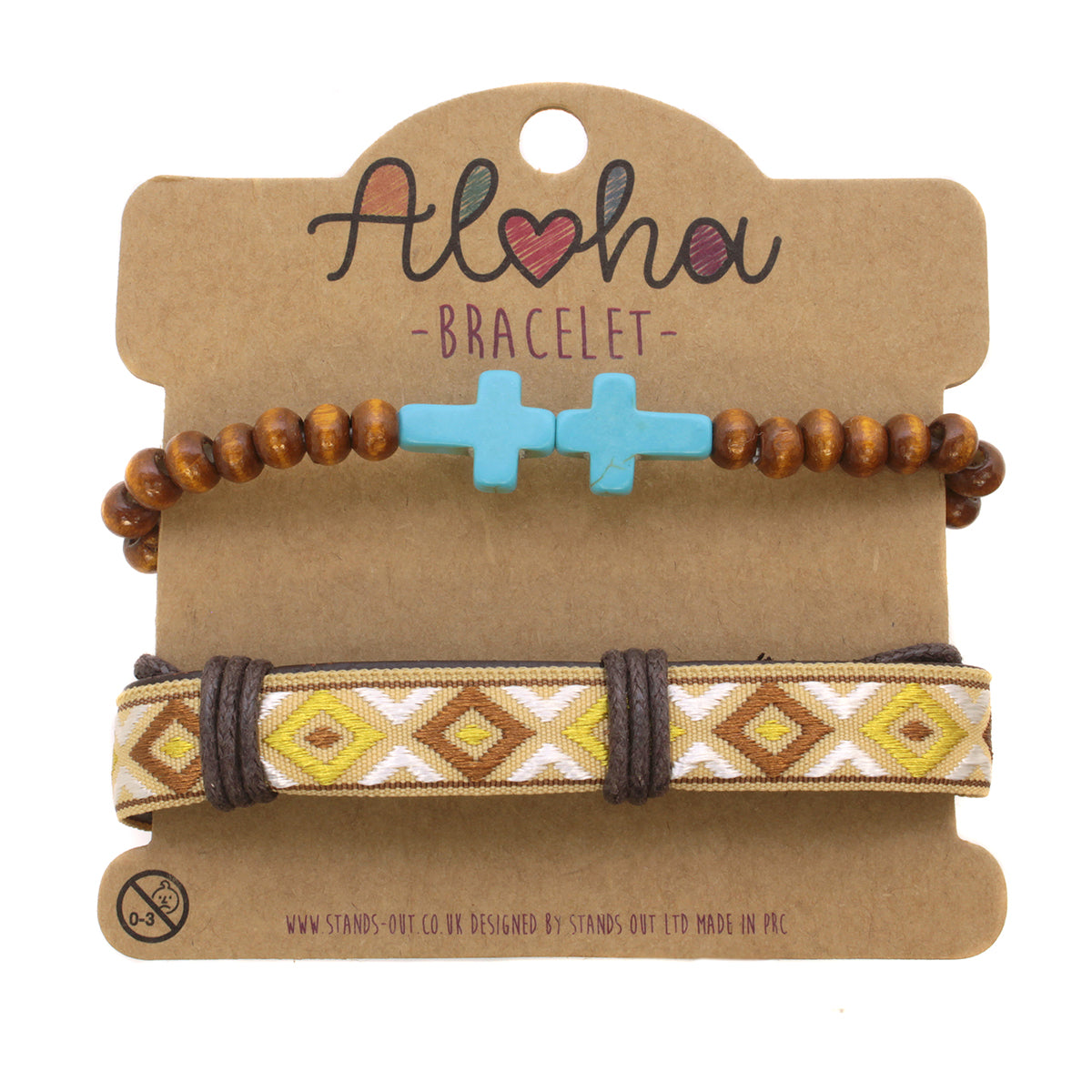 AL087 - Aloha Festival Multi Stack Bracelets - Wooden Beads/Blue Crosses