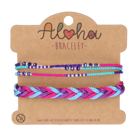Aloha Festival Multi Stack Bracelets - Pink And Purple