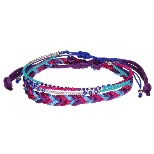 AL092 - Aloha Festival Multi Stack Bracelets - Pink And Purple