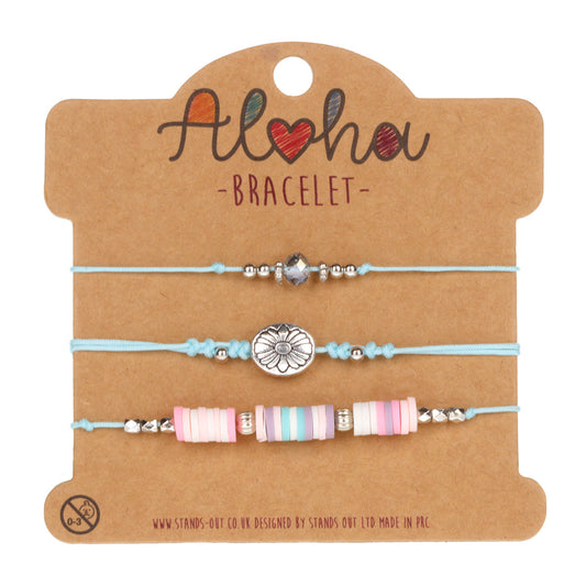 AL093 - Aloha Festival Multi Stack Bracelets - Pastel Coloured/Silver Flower Charm