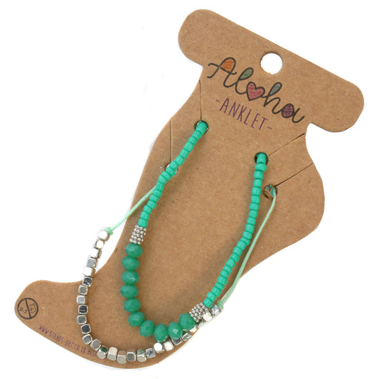 AL094 - Aloha Summer Anklet Bracelet - Turquoise And Silver