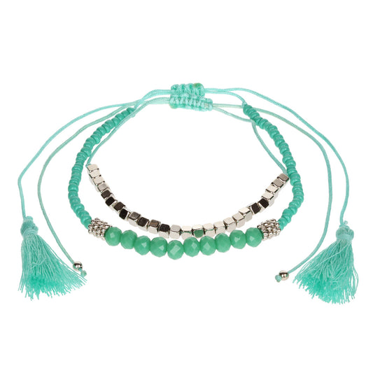 AL094 - Aloha Summer Anklet Bracelet - Turquoise And Silver