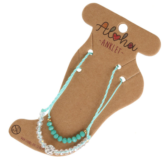 Aloha Summer Anklet Bracelet - Turquoise/Silver Diamante Charm