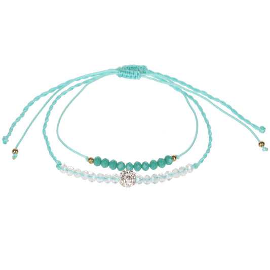 Aloha Summer Anklet Bracelet - Turquoise/Silver Diamante Charm
