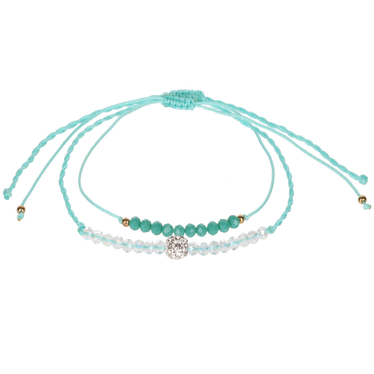AL095 - Aloha Summer Anklet Bracelet - Turquoise/Silver Diamante Charm