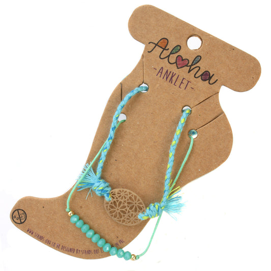 AL096 - Aloha Summer Anklet Bracelet - Turquoise/Flower Charm