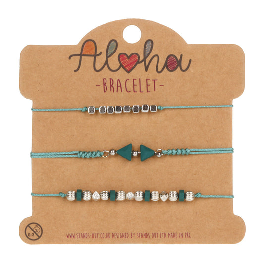 AL097 - Aloha Festival Multi Stack Bracelets - Teal And Gold