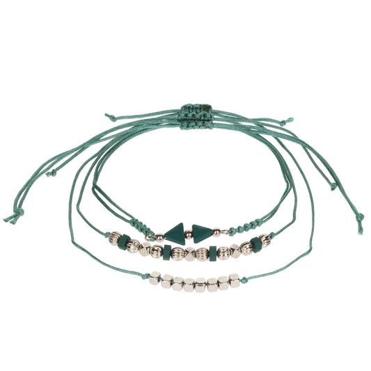 AL097 - Aloha Festival Multi Stack Bracelets - Teal And Gold