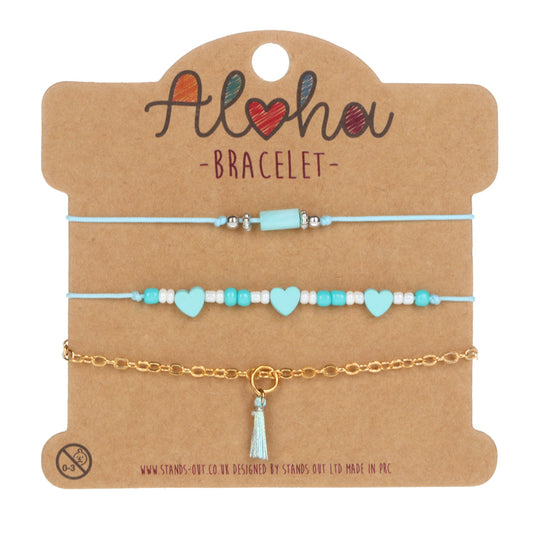Aloha Festival Multi Stack Bracelets - Baby Blue And Gold