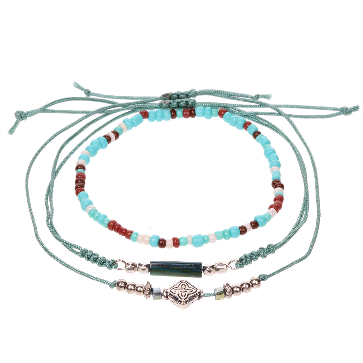 AL099 - Aloha Festival Multi Stack Bracelets - Multicoloured And Teal