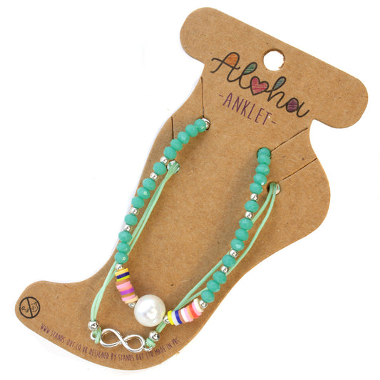 Aloha Summer Anklet Bracelet - Turquoise/Silver Infinity Charm