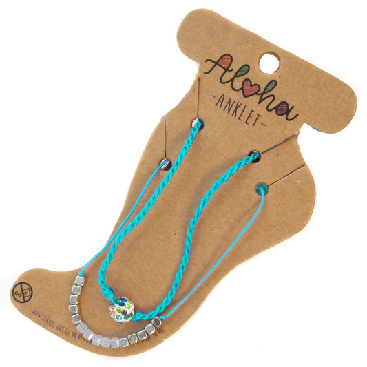 AL101 - Aloha Summer Anklet Bracelet - Bright Blue/Multicoloured Diamante Charm