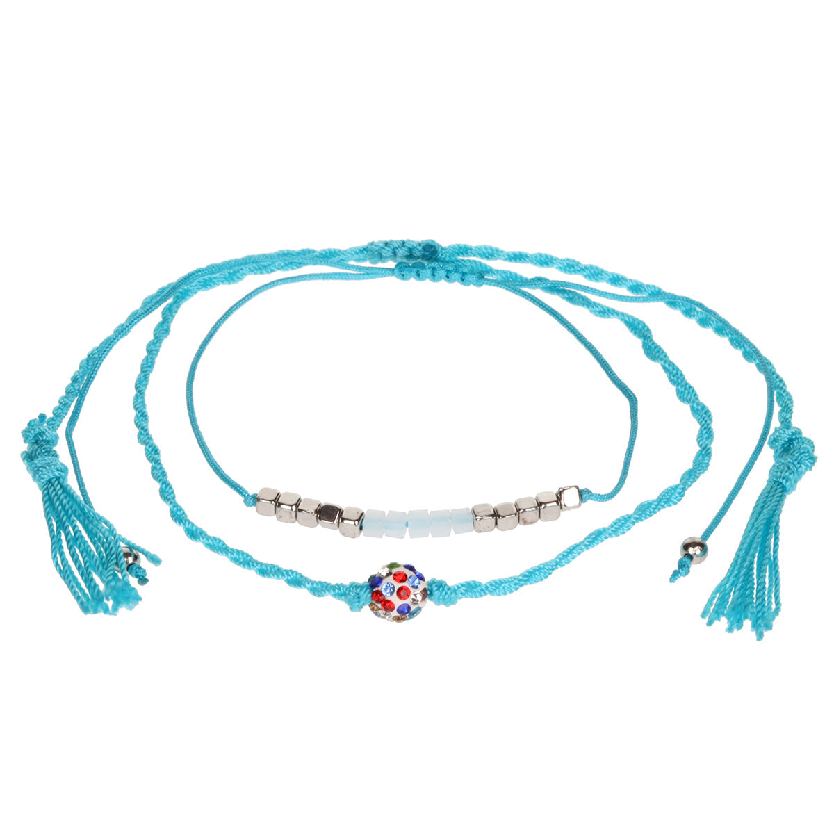 AL101 - Aloha Summer Anklet Bracelet - Bright Blue/Multicoloured Diamante Charm
