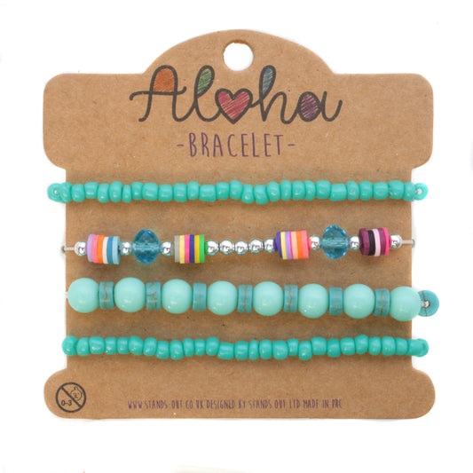 AL103 - Aloha Festival Multi Stack Bracelets - Turquoise And Multicoloured