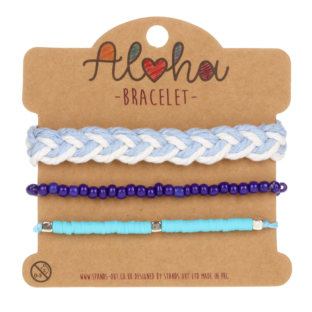 AL105 - Aloha Festival Multi Stack Bracelets - Blue And White Chunky Braid
