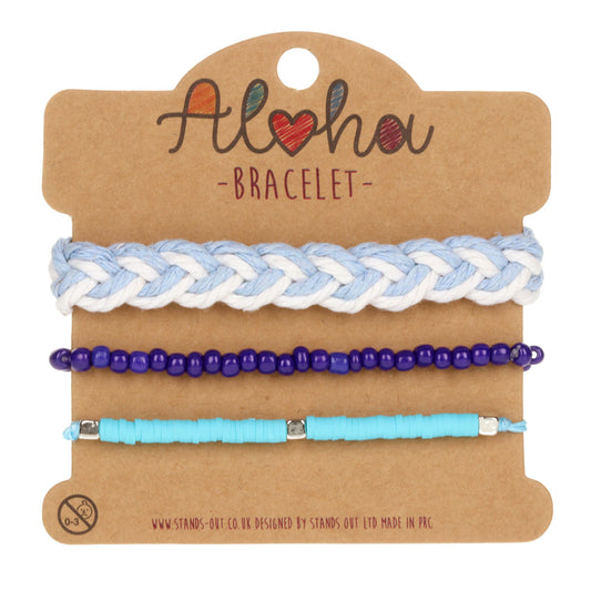 AL105 - Aloha Festival Multi Stack Bracelets - Blue And White Chunky Braid