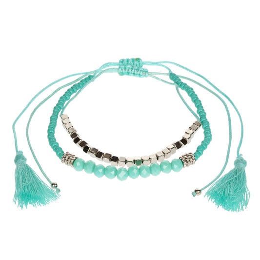 Aloha Summer Anklet Bracelet - Turquoise/Silver Cubed Beads