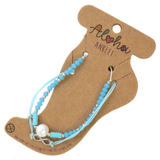 Aloha Summer Anklet Bracelet - Baby Blue/Silver Infinity Charm
