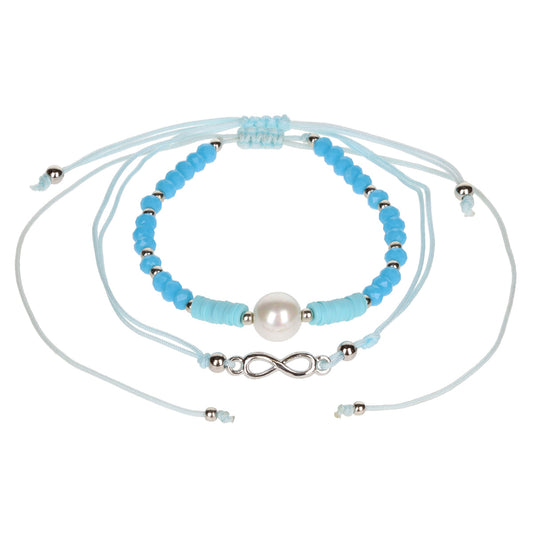 AL107 - Aloha Summer Anklet Bracelet - Baby Blue/Silver Infinity Charm