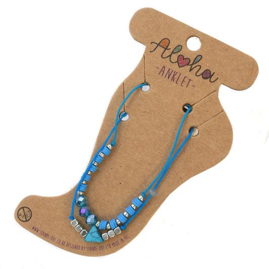 AL108 - Aloha Summer Anklet Bracelet - Bright Blue/Triangle Marble Charm