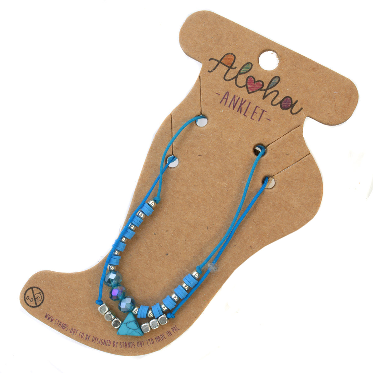 Aloha Summer Anklet Bracelet - Bright Blue/Triangle Marble Charm