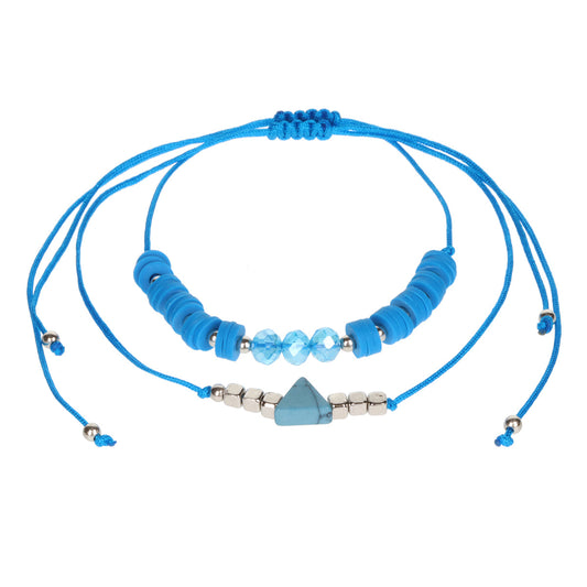 Aloha Summer Anklet Bracelet - Bright Blue/Triangle Marble Charm