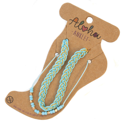 Aloha Summer Anklet Bracelet - Aqua And Gold