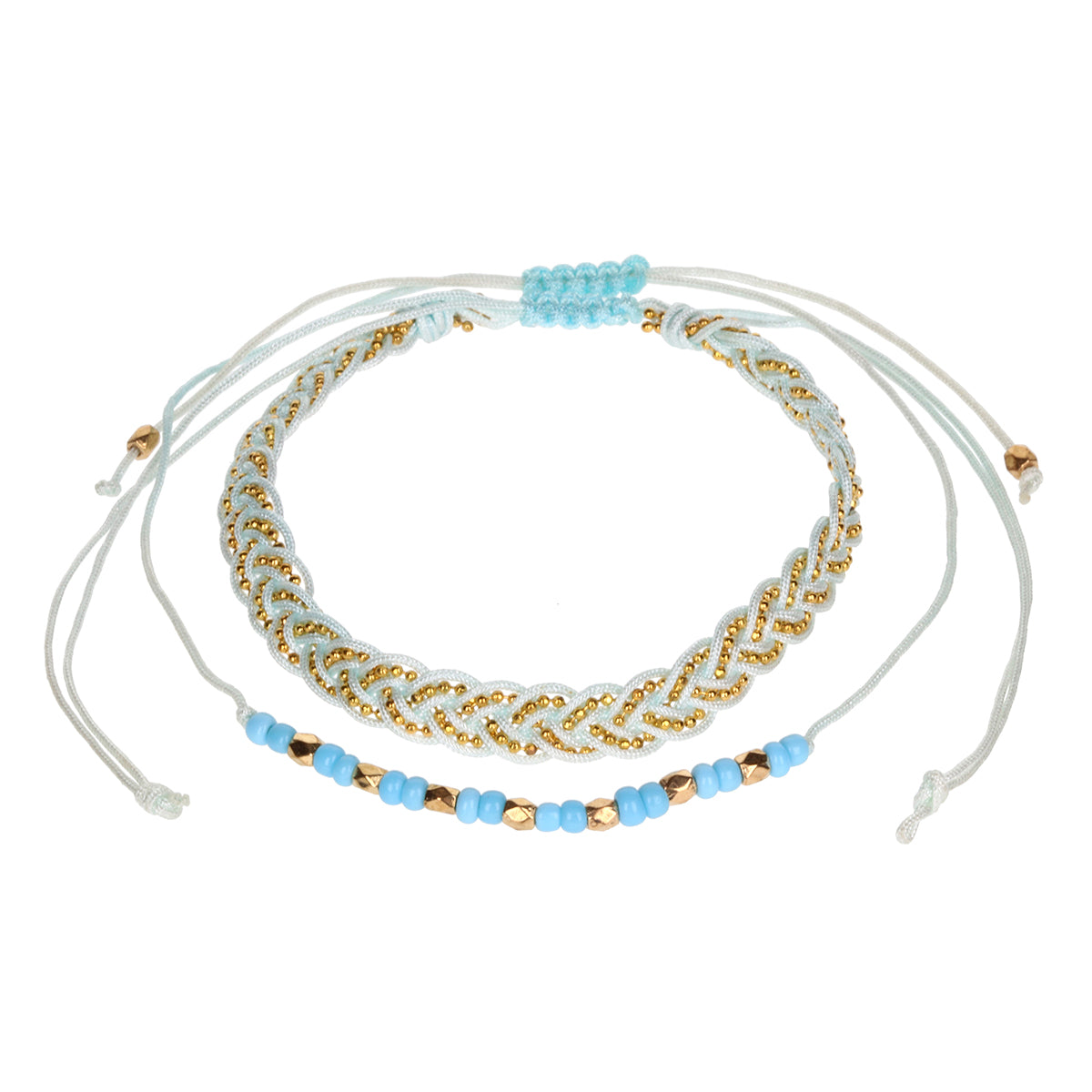 AL112 - Aloha Summer Anklet Bracelet - Aqua And Gold