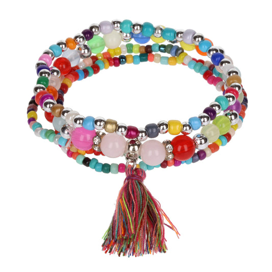 AL115 - Aloha Festival Multi Stack Bracelets - Multicoloured/Tassel
