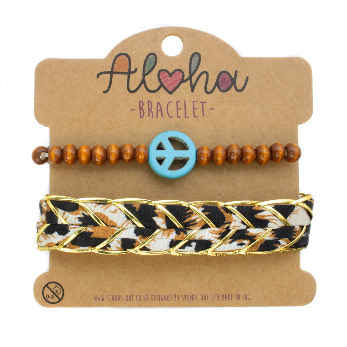 AL116 - Aloha Festival Multi Stack Bracelets - Chunky Flower Braid/Blue Peace Charm