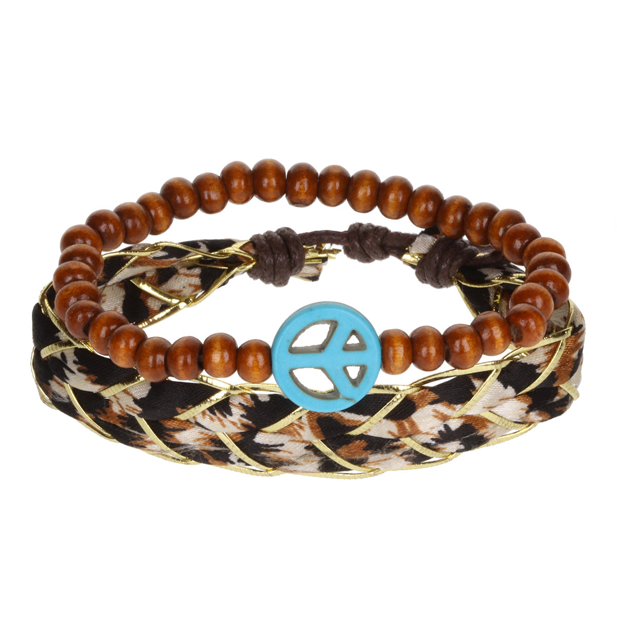 AL116 - Aloha Festival Multi Stack Bracelets - Chunky Flower Braid/Blue Peace Charm