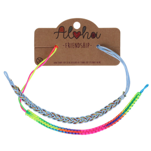 Aloha Woven Friendship Bracelets - Blue And Gold/Multicoloured Braids