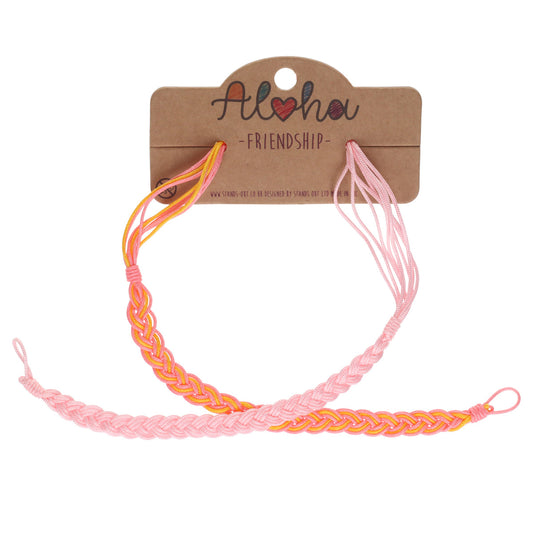 AL119 - Aloha Woven Friendship Bracelets - Pink And Orange Braids