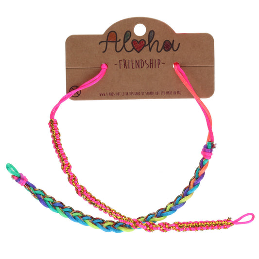 Aloha Woven Friendship Bracelets - Hot Pink/Gold And Multicoloured Braids