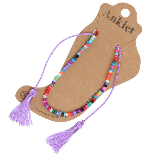 AN4 - Purple And Multicoloured Beaded Anklet