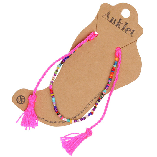 AN5 - Hot Pink And Multicoloured Beaded Anklet