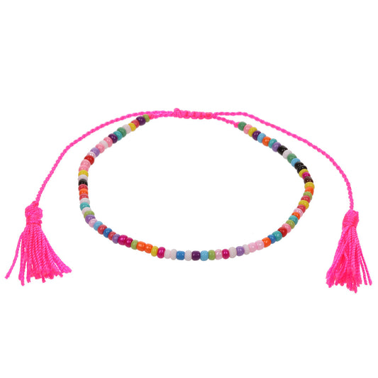 AN5 - Hot Pink And Multicoloured Beaded Anklet